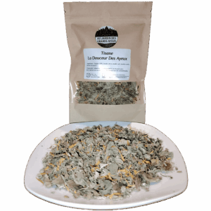 paquet de tisane au chanvre douceur des ayeux avec un mélange de plantes