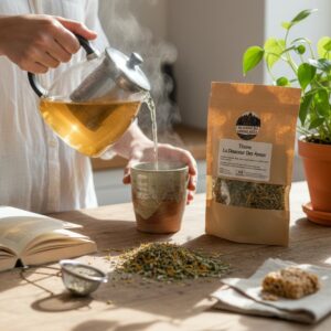 Infusion de notre tisane douceur des ayeux dans une cuine