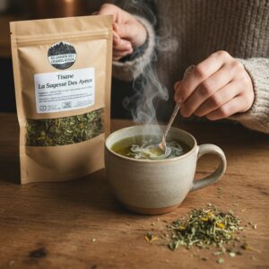 femme consommant une tasse d'infusion sagesse des ayeux