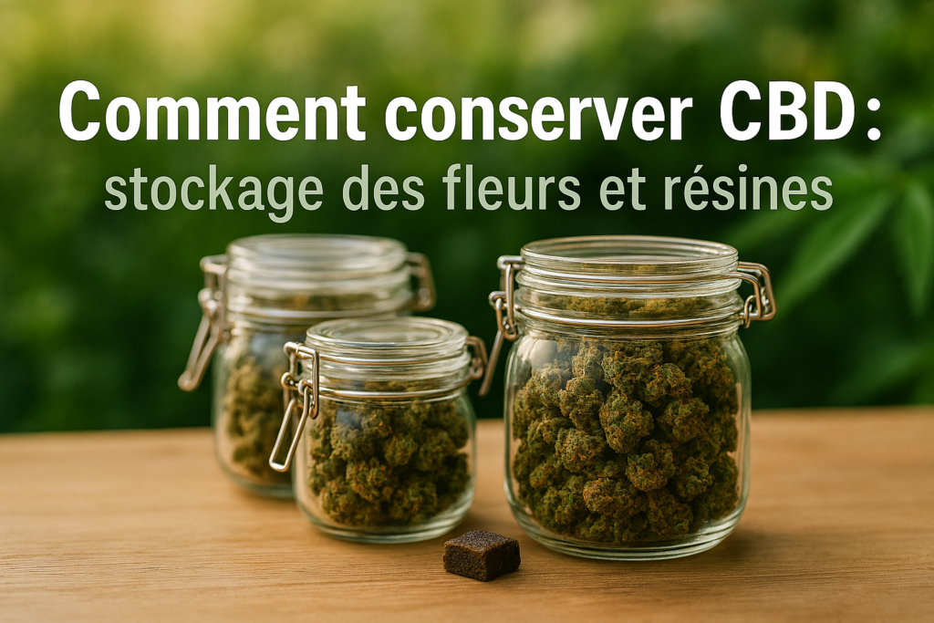 bocaux en verre hermétique contenant des fleurs de cbd