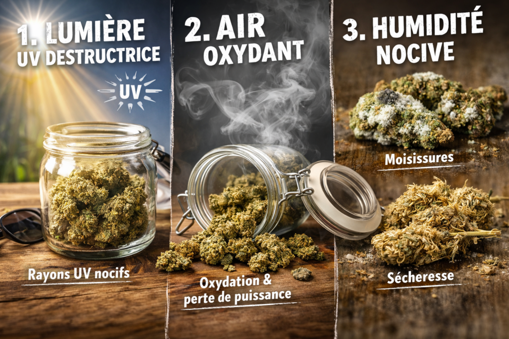 ennemi du cbd: lumière, air, humidité