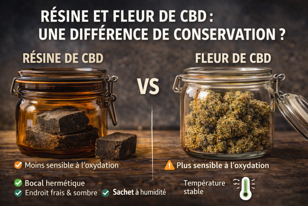 différence de conservation entre de la résine de cbd et de la fleur de cbd