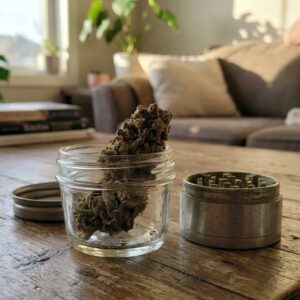 bud fleur cbd cheese indoor pot en verre et grinder