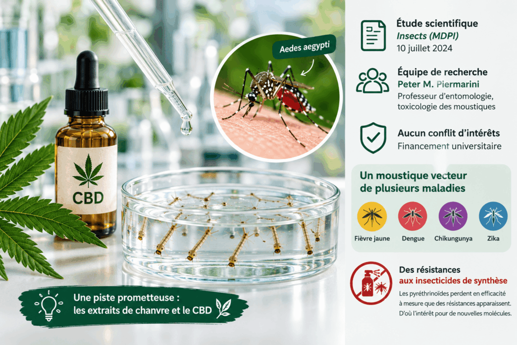 Larves d’Aedes aegypti dans l’eau, cible de l’étude sur le CBD
